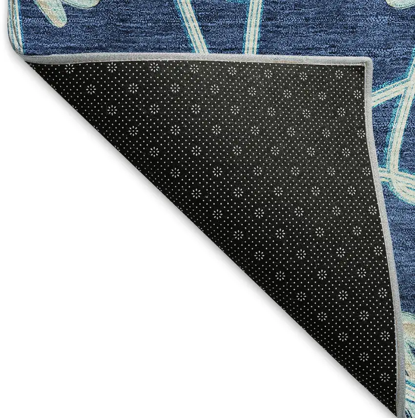 Navy Blue Ivory And Gray Geometric Washable Area Rug With UV Protection Photo 6