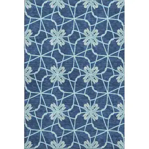 Photo of Navy Blue Ivory And Gray Geometric Washable Area Rug With UV Protection