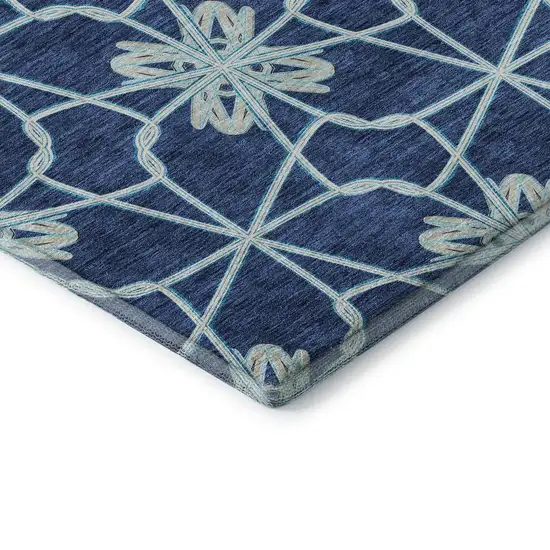 Navy Blue Ivory And Gray Geometric Washable Area Rug With UV Protection Photo 7