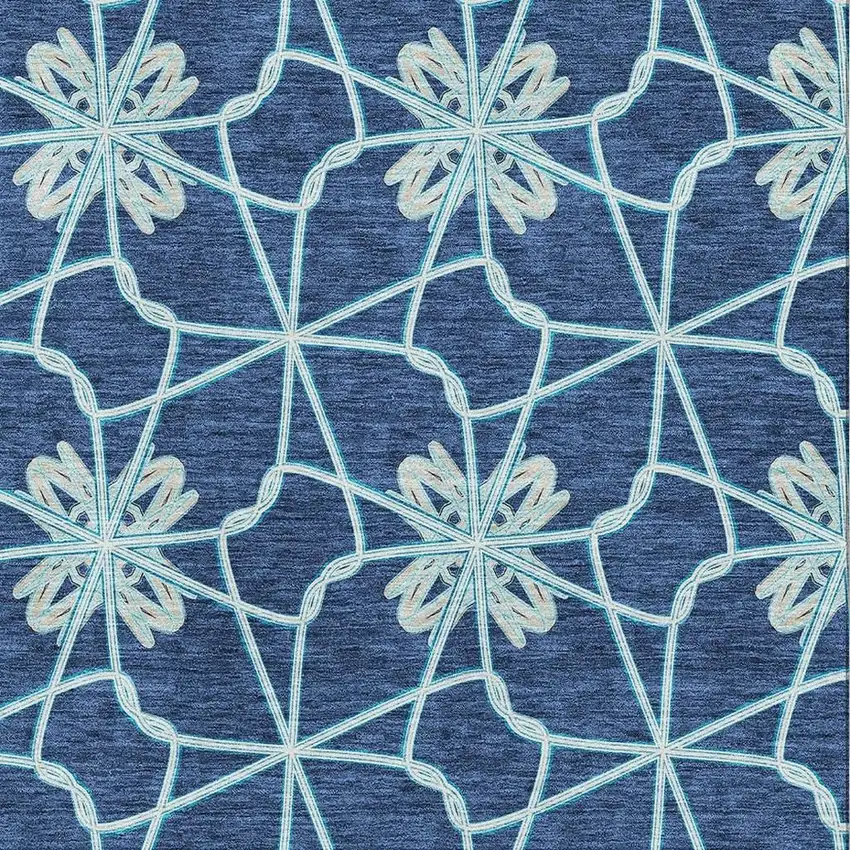 Navy Blue Ivory And Gray Geometric Washable Area Rug With UV Protection Photo 2