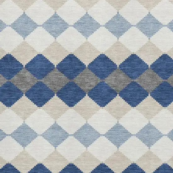 Navy Blue Ivory And Gray Geometric Washable Area Rug With UV Protection Photo 2