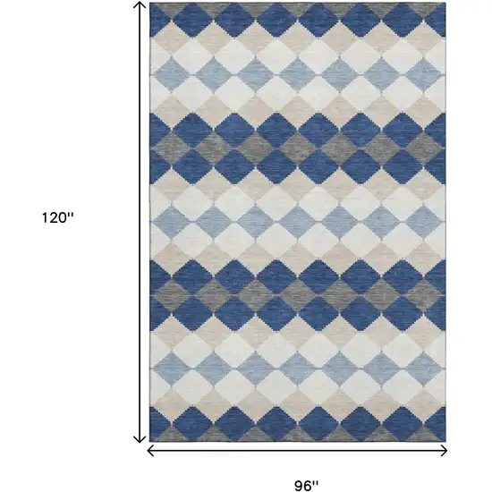 Navy Blue Ivory And Gray Geometric Washable Area Rug With UV Protection Photo 7