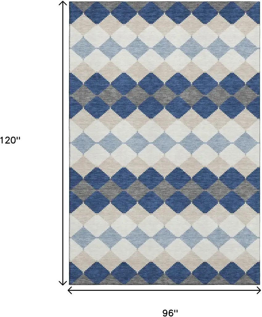 Navy Blue Ivory And Gray Geometric Washable Area Rug With UV Protection Photo 7