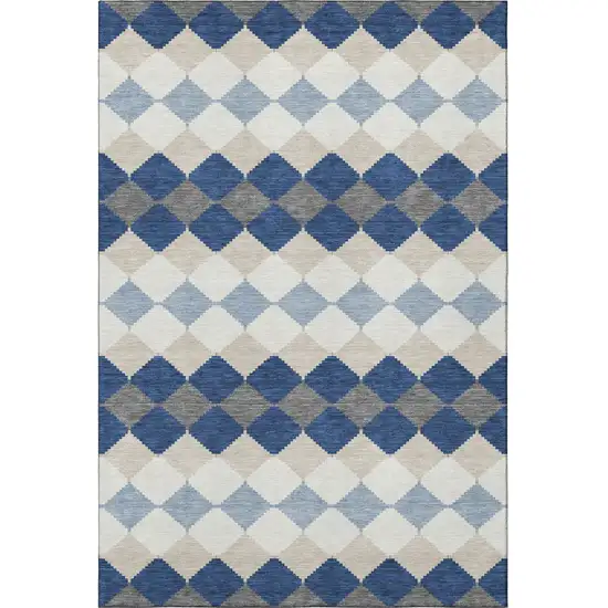 Navy Blue Ivory And Gray Geometric Washable Area Rug With UV Protection Photo 3