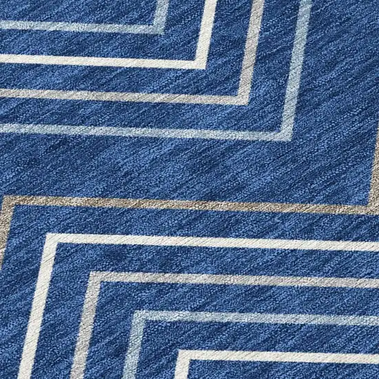Navy Blue Ivory And Gray Geometric Washable Indoor Outdoor Area Rug Photo 2