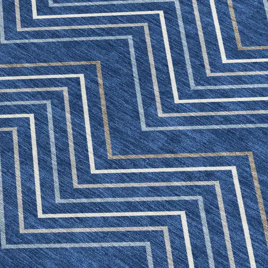 Navy Blue Ivory And Gray Geometric Washable Indoor Outdoor Area Rug Photo 2