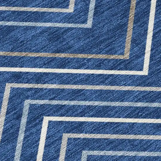 Navy Blue Ivory And Gray Geometric Washable Indoor Outdoor Area Rug Photo 3
