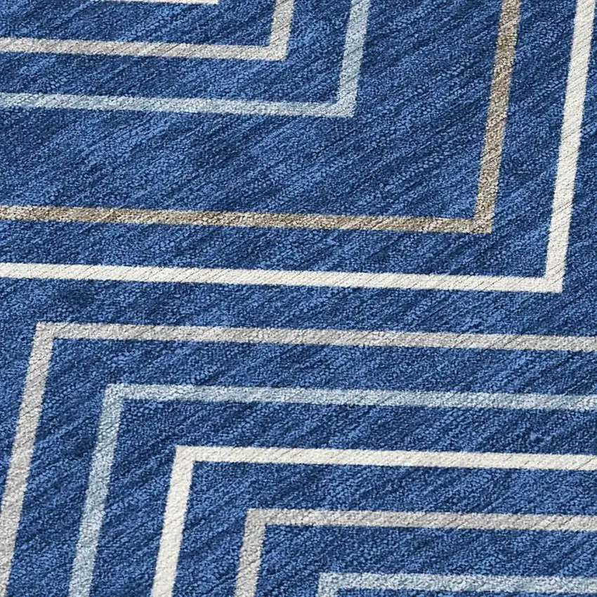 Navy Blue Ivory And Gray Geometric Washable Indoor Outdoor Area Rug Photo 2