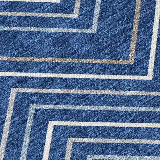 Navy Blue Ivory And Gray Geometric Washable Indoor Outdoor Area Rug Photo 2