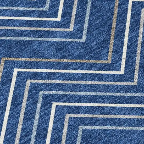 Navy Blue Ivory And Gray Geometric Washable Indoor Outdoor Area Rug Photo 2