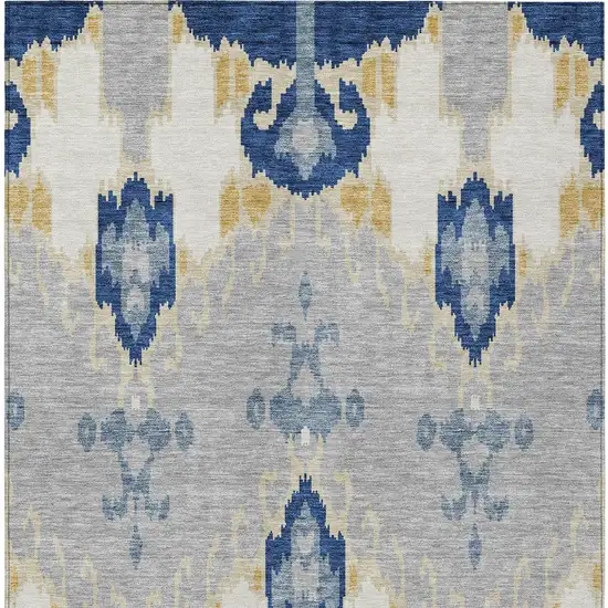 Navy Blue Ivory And Gray Ikat Washable Indoor Outdoor Area Rug Photo 5