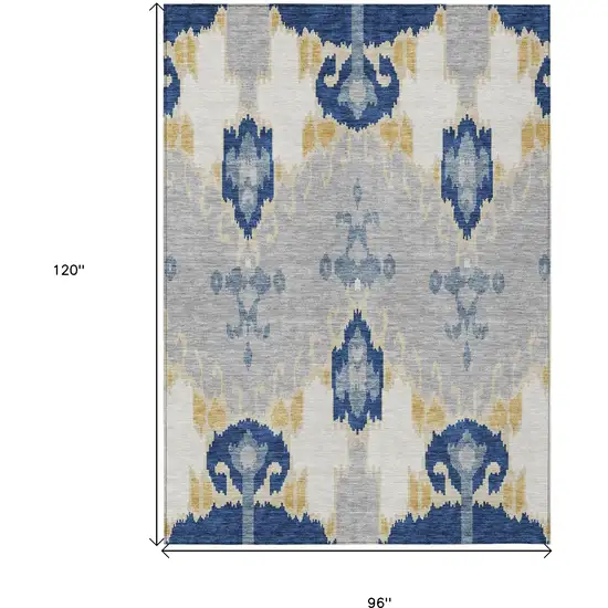Navy Blue Ivory And Gray Ikat Washable Indoor Outdoor Area Rug Photo 3