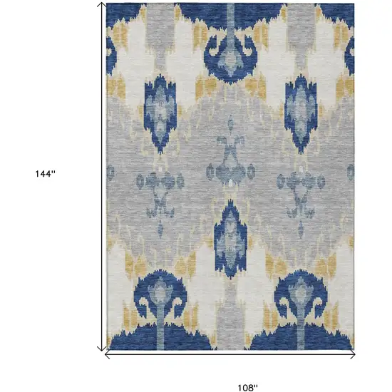 Navy Blue Ivory And Gray Ikat Washable Indoor Outdoor Area Rug Photo 3