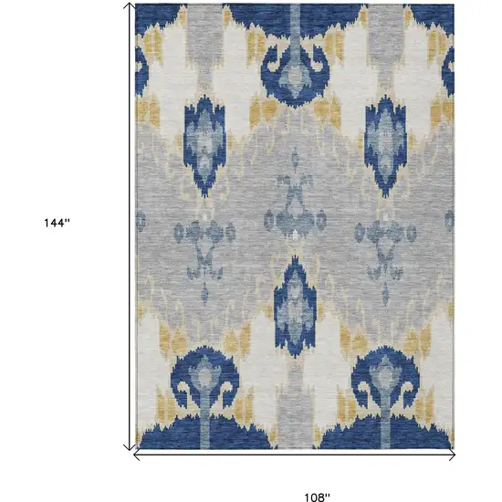 Navy Blue Ivory And Gray Ikat Washable Indoor Outdoor Area Rug Photo 3