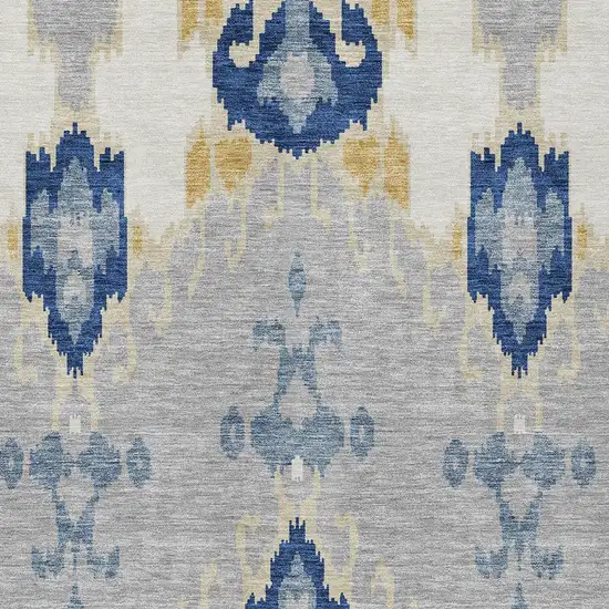 Navy Blue Ivory And Gray Ikat Washable Indoor Outdoor Area Rug Photo 5