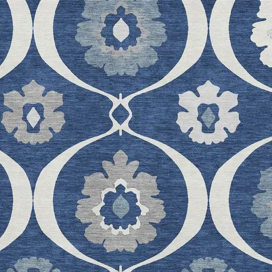 Navy Blue Ivory And Gray Medallion Washable Area Rug With UV Protection Photo 3