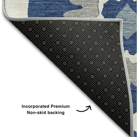 Navy Blue Ivory And Gray Medallion Washable Area Rug With UV Protection Photo 7