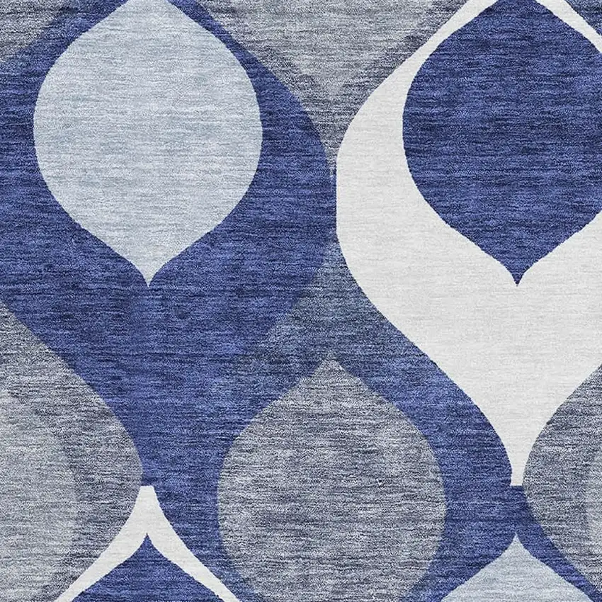 Navy Blue Ivory And Gray Ogee Washable Area Rug With UV Protection Photo 3