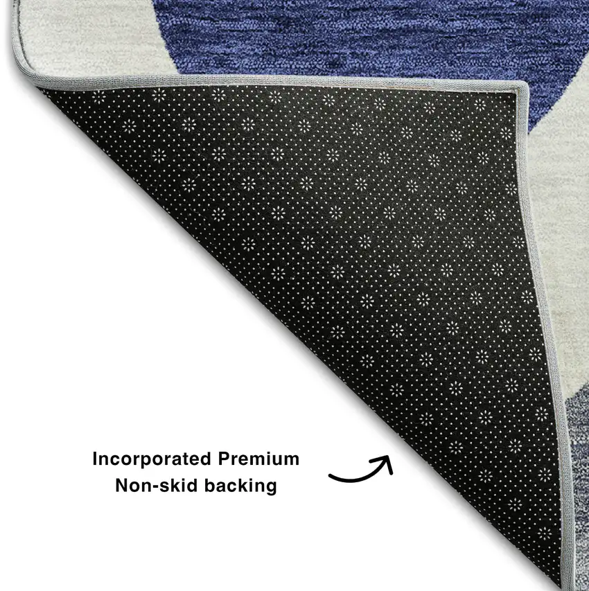 Navy Blue Ivory And Gray Ogee Washable Area Rug With UV Protection Photo 7