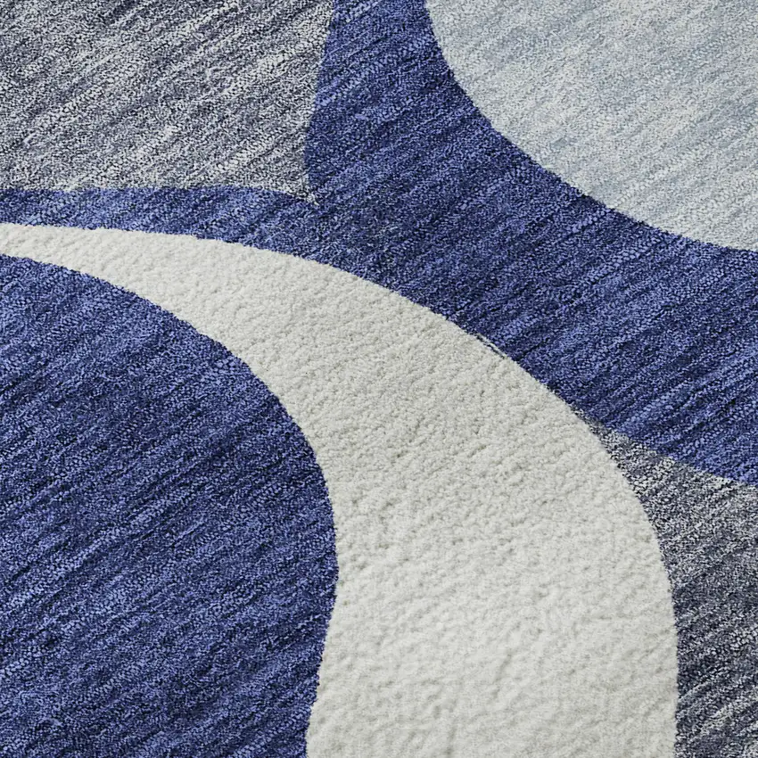 Navy Blue Ivory And Gray Ogee Washable Area Rug With UV Protection Photo 9