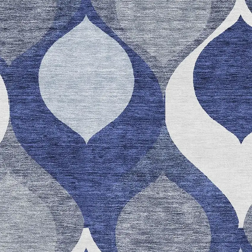 Navy Blue Ivory And Gray Ogee Washable Area Rug With UV Protection Photo 3