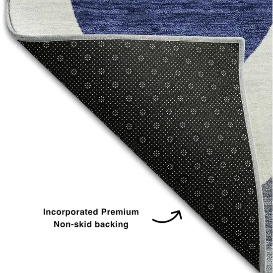 Navy Blue Ivory And Gray Ogee Washable Area Rug With UV Protection Photo 7