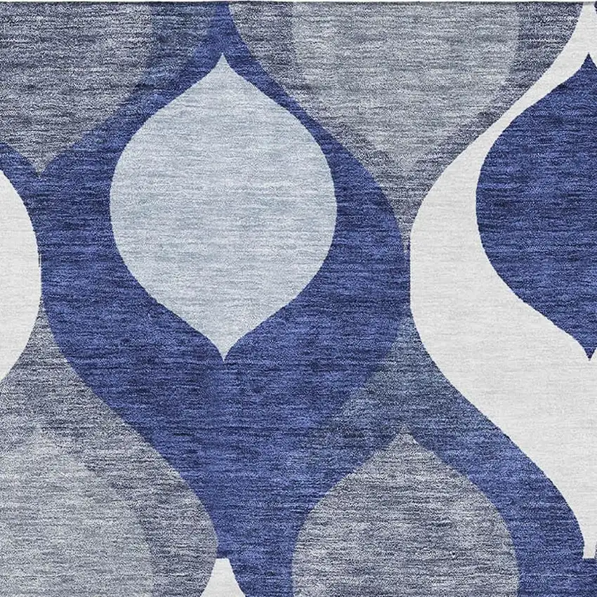 Navy Blue Ivory And Gray Ogee Washable Area Rug With UV Protection Photo 3
