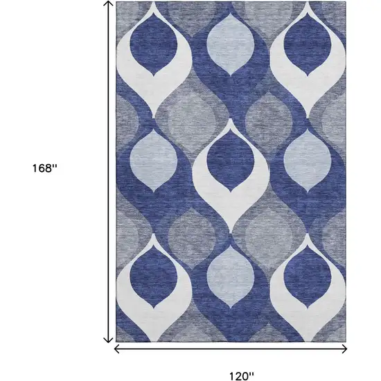 Navy Blue Ivory And Gray Ogee Washable Area Rug With UV Protection Photo 3