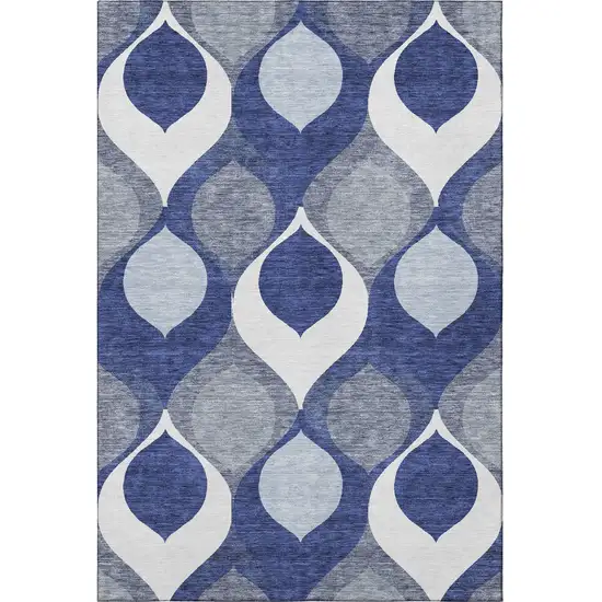 Navy Blue Ivory And Gray Ogee Washable Area Rug With UV Protection Photo 4