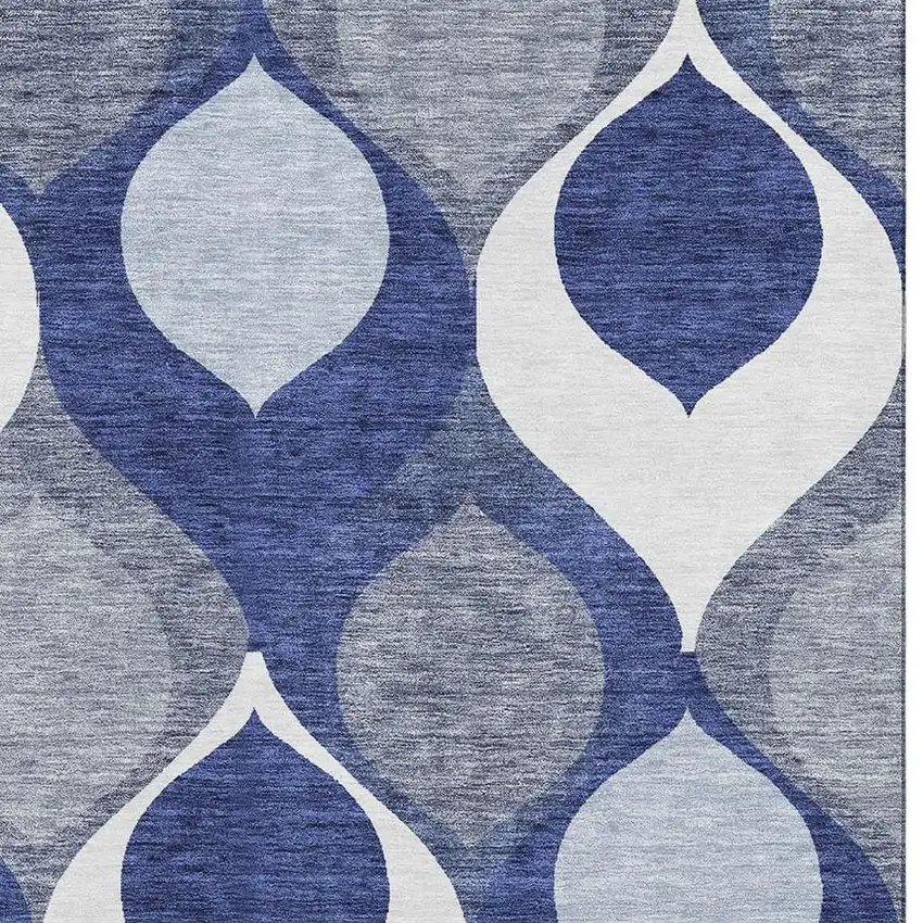 Navy Blue Ivory And Gray Ogee Washable Area Rug With UV Protection Photo 3