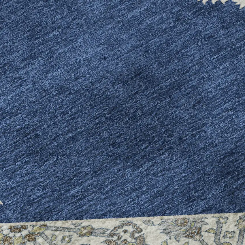 Navy Blue Ivory And Gray Oriental Washable Area Rug With UV Protection Photo 9