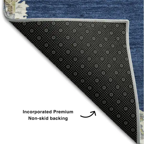 Navy Blue Ivory And Gray Oriental Washable Area Rug With UV Protection Photo 5