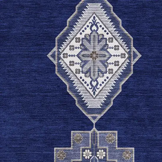 Navy Blue Ivory And Gray Oriental Washable Area Rug With UV Protection Photo 2