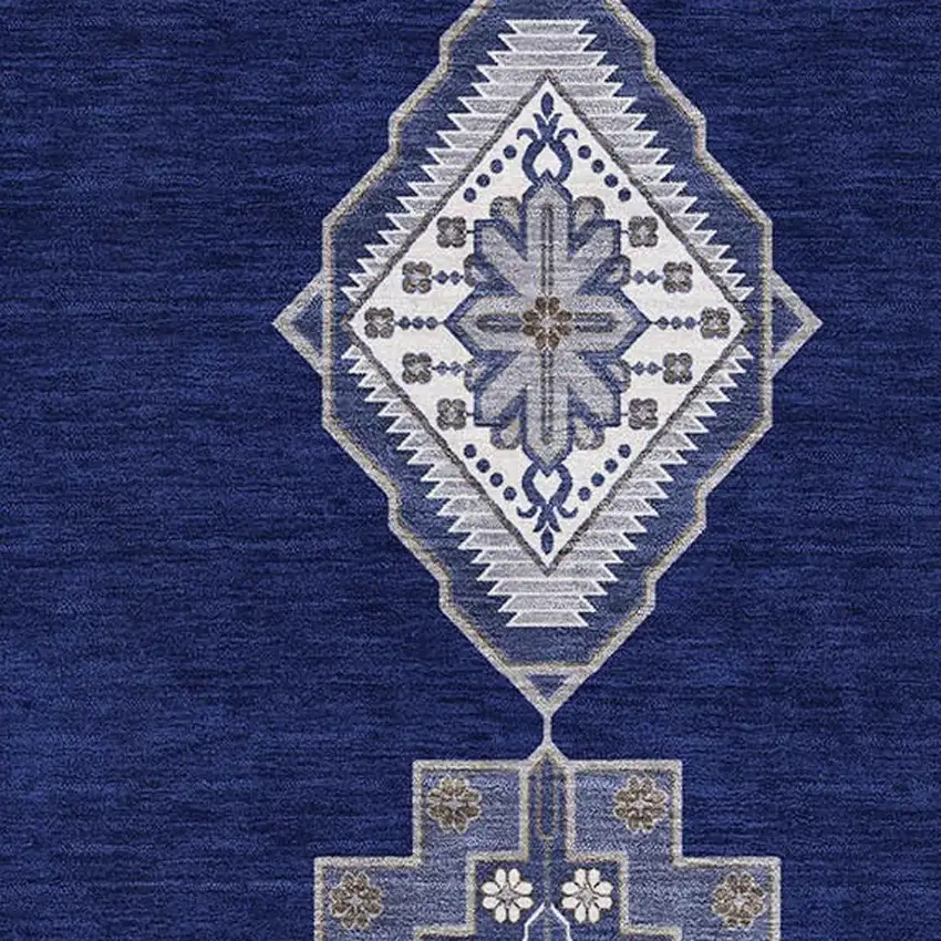 Navy Blue Ivory And Gray Oriental Washable Area Rug With UV Protection Photo 2