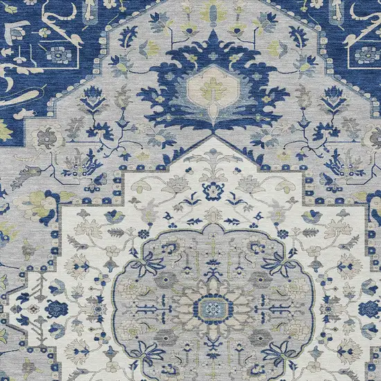 Navy Blue Ivory And Gray Oriental Washable Indoor Outdoor Area Rug Photo 5
