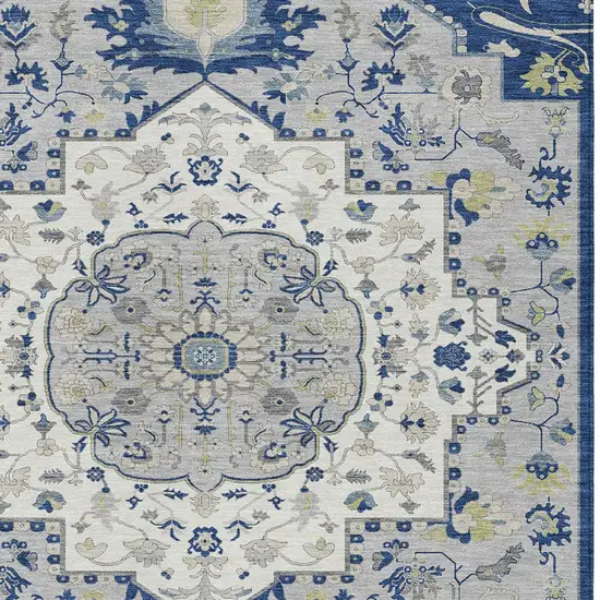 Navy Blue Ivory And Gray Oriental Washable Indoor Outdoor Area Rug Photo 5