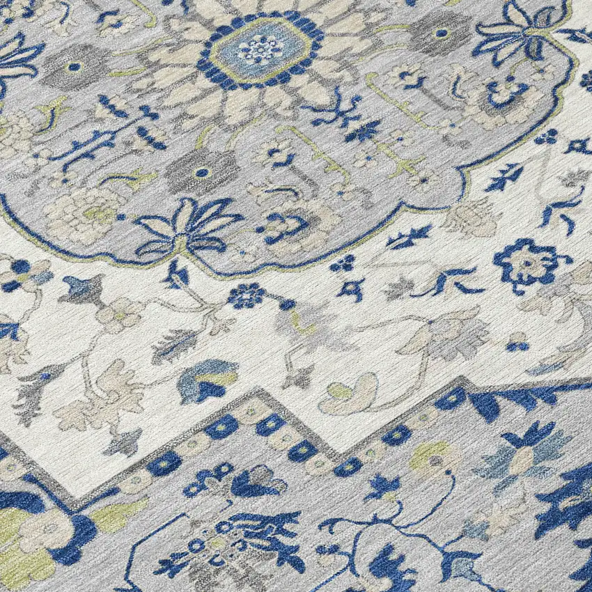 Navy Blue Ivory And Gray Oriental Washable Indoor Outdoor Area Rug Photo 7