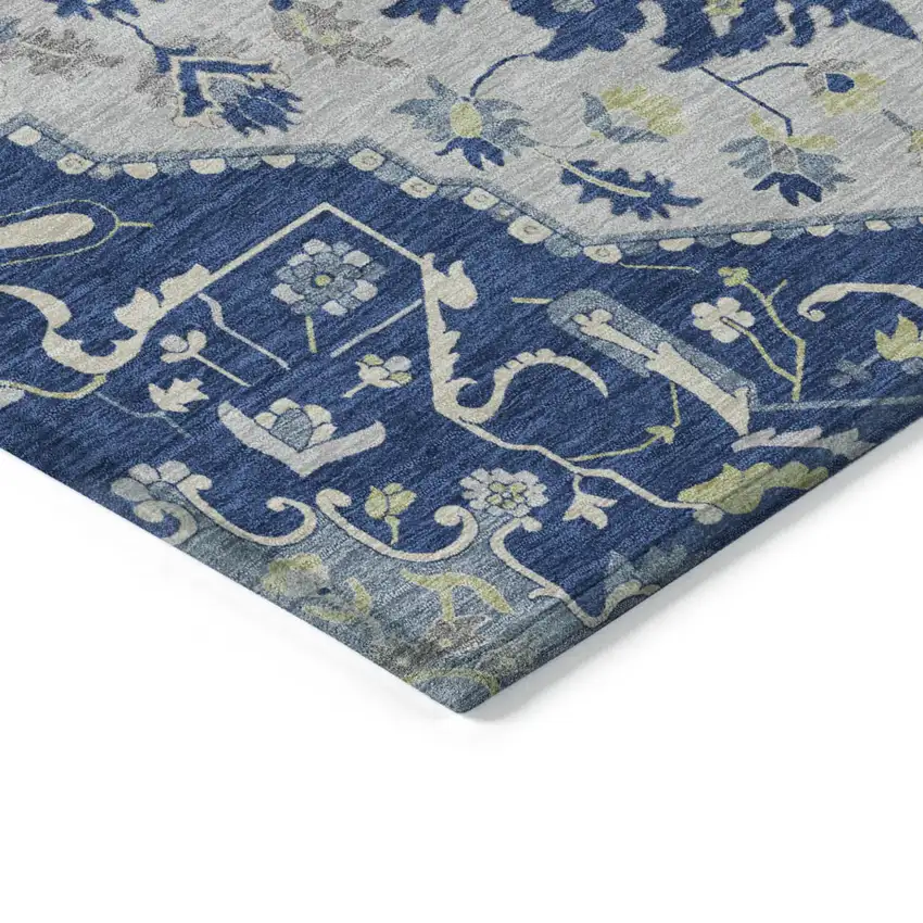 Navy Blue Ivory And Gray Oriental Washable Indoor Outdoor Area Rug Photo 3