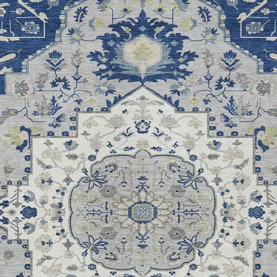 Navy Blue Ivory And Gray Oriental Washable Indoor Outdoor Area Rug Photo 5
