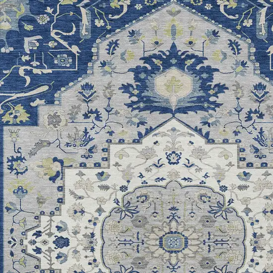 Navy Blue Ivory And Gray Oriental Washable Indoor Outdoor Area Rug Photo 5