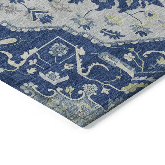 Navy Blue Ivory And Gray Oriental Washable Indoor Outdoor Area Rug Photo 4
