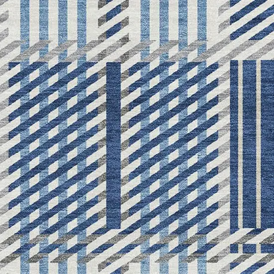 Navy Blue Ivory And Gray Plaid Washable Area Rug With UV Protection Photo 2