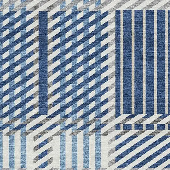 Navy Blue Ivory And Gray Plaid Washable Area Rug With UV Protection Photo 2