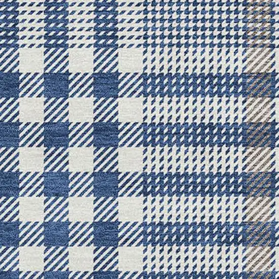 Navy Blue Ivory And Gray Plaid Washable Area Rug With UV Protection Photo 2