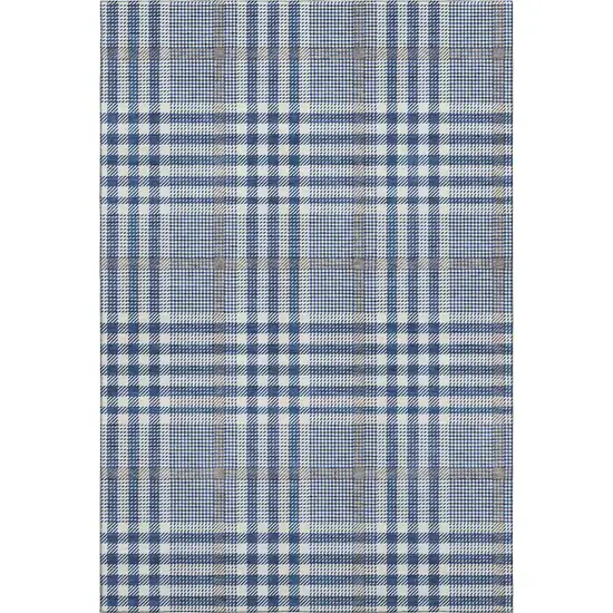Navy Blue Ivory And Gray Plaid Washable Area Rug With UV Protection Photo 1