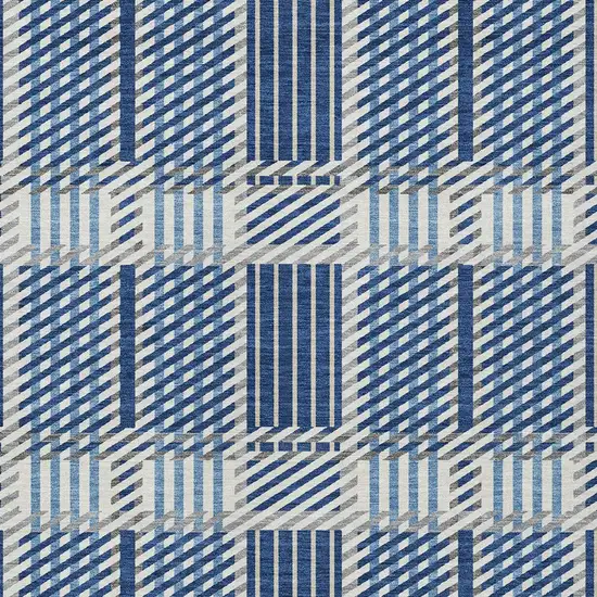 Navy Blue Ivory And Gray Plaid Washable Indoor Outdoor Area Rug Photo 5