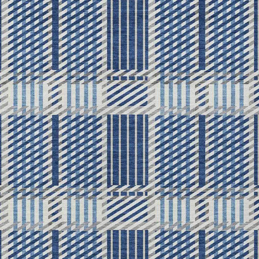 Navy Blue Ivory And Gray Plaid Washable Indoor Outdoor Area Rug Photo 5