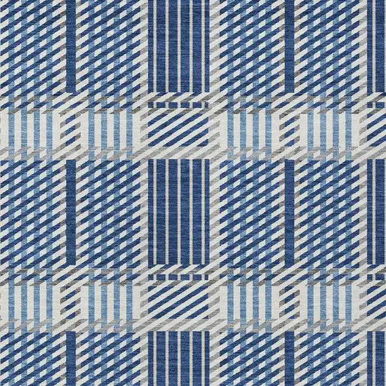 Navy Blue Ivory And Gray Plaid Washable Indoor Outdoor Area Rug Photo 5