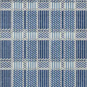 Photo of Navy Blue Ivory And Gray Plaid Washable Indoor Outdoor Area Rug