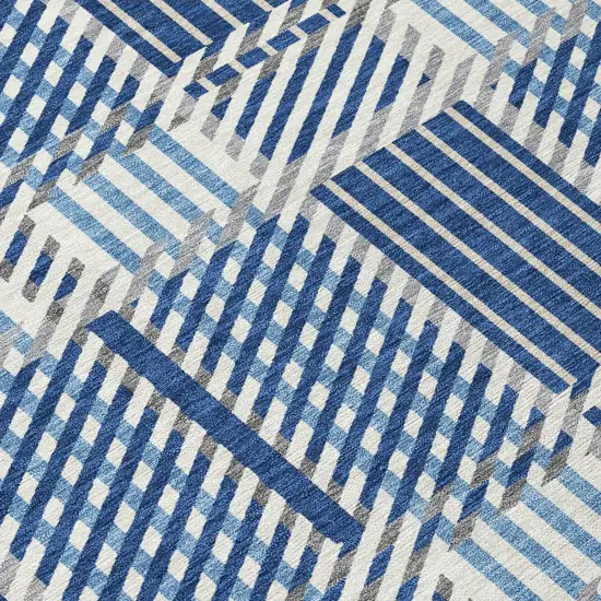 Navy Blue Ivory And Gray Plaid Washable Indoor Outdoor Area Rug Photo 7